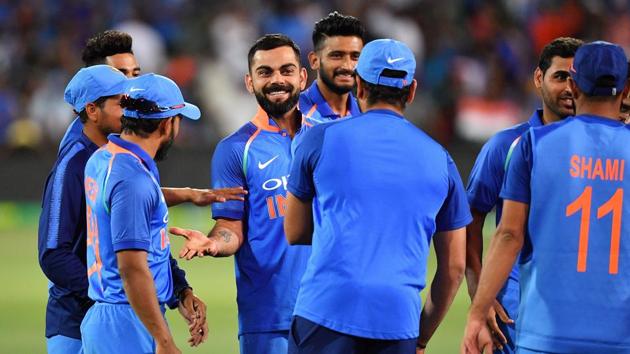 Virat Kohli of India celebrates with his team mates after game two of the One Day International series between Australia and India at Adelaide Oval on January 15, 2019 in Adelaide (Getty Images) Virat Kohli of India celebrates with his team mates after game two of the One Day International series between Australia and India at Adelaide Oval on January 15, 2019 in Adelaide (Getty Images)