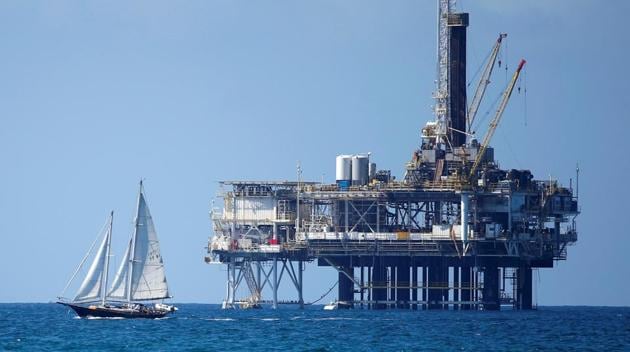 An offshore oil platform is seen in Huntington Beach, California. (REUTERS) An offshore oil platform is seen in Huntington Beach, California. (REUTERS)