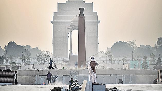 The under-construction National War Memorial in New Delhi.(Sanchit Khanna/HT Photo)