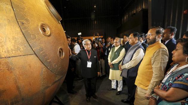 Human Resource Development Minister Prakash Javdekar and Gujarat Chief Minister Vijay Rupani visit the space exhibition ahead of Global Vibrant summit 2019 at Science city, in Ahmedabad. (PTI) Human Resource Development Minister Prakash Javdekar and Gujarat Chief Minister Vijay Rupani visit the space exhibition ahead of Global Vibrant summit 2019 at Science city, in Ahmedabad. (PTI)