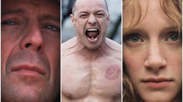 Bruce Willis in Unbreakable, James McAvoy in Split and Bryce Dallas Howard in The Village.