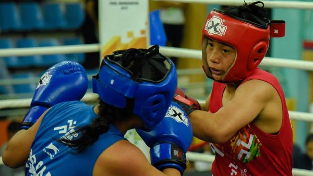 Babyrojisana Chanu in action during the Khelo India Youth Games.(HT Photo)