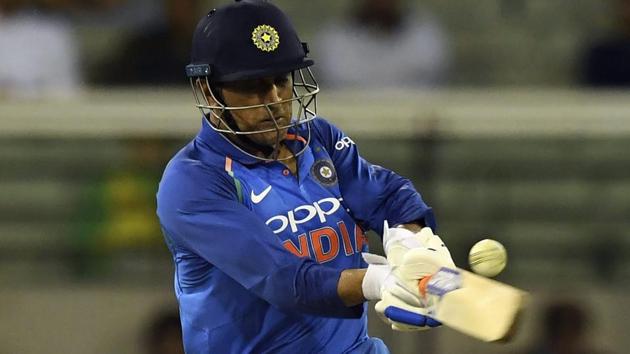 MS Dhoni bats during their one day international cricket match against Australia in Melbourne.(AP)