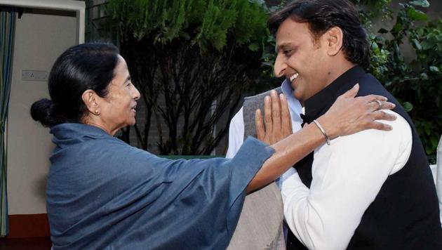 Mamata had supported Akhilesh during the family feud, on becoming the national president of the party, and recently congratulated him for the SP-BSP alliance.(PTI)