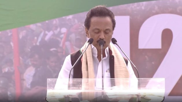 MK Stalin accused the BJP government of working for corporate houses and PM Modi of converting “the country into a private limited company of which he is the MD.”(ANI Photo)