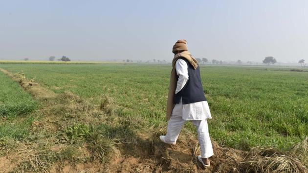 Mahender Bhardwaj, a 47-year-old farmer who lives at the outskirts of village spotted the leopard early Friday. He was woken up after his dog started barking, and came out to see a leopard sitting near a water pit. He suspects it had come out due to thirst. Kumar seconds that leopards are not usually seen in this area and it could have strayed in search of food or water. (Sanchit Khanna / HT Photo) Mahender Bhardwaj, a 47-year-old farmer who lives at the outskirts of village spotted the leopard early Friday. He was woken up after his dog started barking, and came out to see a leopard sitting near a water pit. He suspects it had come out due to thirst. Kumar seconds that leopards are not usually seen in this area and it could have strayed in search of food or water. (Sanchit Khanna / HT Photo)