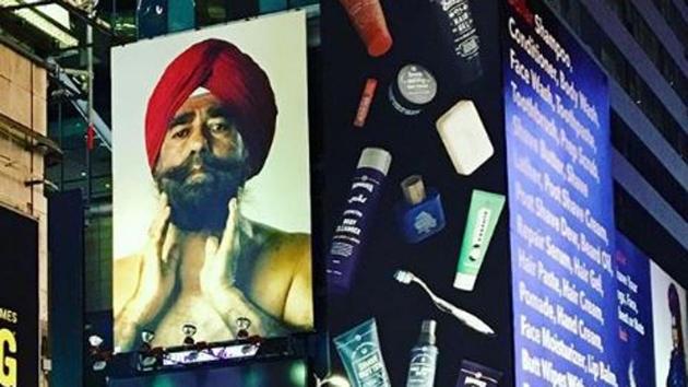 A 74-year-old Sikh model, Pritam Singh, has made it to the massive billboards at Times Square in New York, making his community and Indians proud all over the world.(thathollywoodsikh/Twitter)