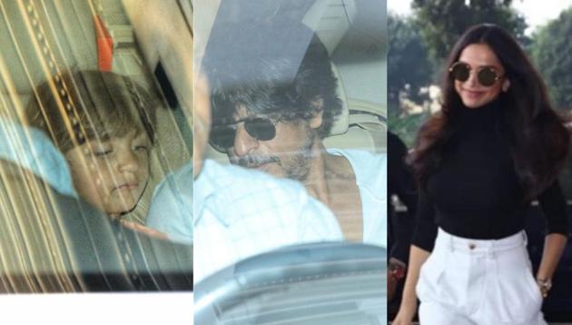 Shah Rukh Khan with son AbRam at a restaurant and Deepika Padukone spotted at Mumbai airport. (Viral Bhayani) Shah Rukh Khan with son AbRam at a restaurant and Deepika Padukone spotted at Mumbai airport. (Viral Bhayani)