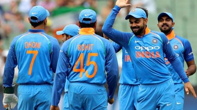 File image of Virat Kohli celebrating the fall of a wicket with his teammates. (REUTERS) File image of Virat Kohli celebrating the fall of a wicket with his teammates. (REUTERS)