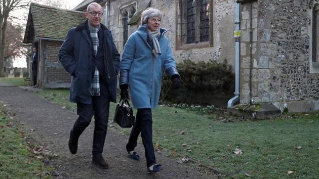 Britain's Prime Minister Theresa May and her husband Philip leave church, near High Wycombe, Britain, January 20, 2019. REUTERS/Hannah McKay(REUTERS)