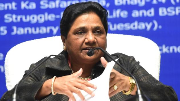 Bahujan Samaj Party chief Mayawati addressing a press conference on her 63rd birthday in Lucknow on Tuesday.(HT Photo)