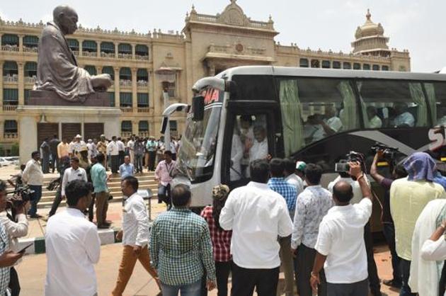 A day after the Congress sought to downplay the alleged fight between two of its MLAs at the Eagleton Golf Resort on the outskirts of Bengaluru, JN Ganesh, the Congress MLA from Kampali constituency, said that nothing had happened at the resort.(Arijit Sen/HT Photo)