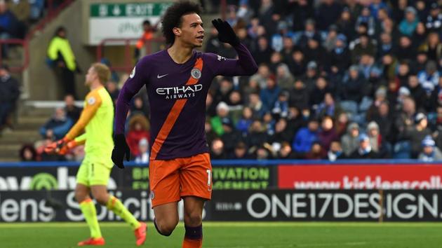 Leroy Sane celebrates after scoring their third goal.(AFP)