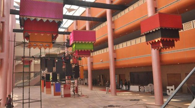 Varanasi: Preparations are seen for the upcoming Pravasi Bharatiya Divas, at Deendayal Hastkala Sankul, in Varanasi, Uttar Pradesh, India, on Monday, January 14, 2019. The festival will be held from 21-23 January. (Photo by Rajesh Kumar / Hindustan Times)(HT Photo)