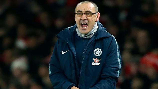 Maurizio Sarri during Chelsea’s defeat at the hands of Arsenal on Saturday.(AFP)