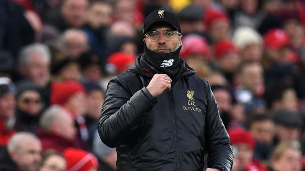 Liverpool's German manager Jurgen Klopp looks on from the touchline during the English Premier League football match between Liverpool and Crystal Palace at Anfield in Liverpool(AFP)