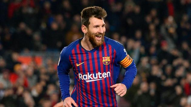 Barcelona stalwart Lionel Messi celebrates his goal against Leganes.(AFP)