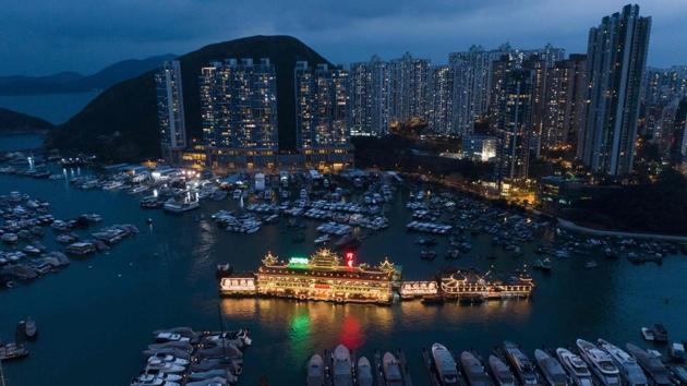 A floating restaurant in a marina in the Aberdeen area in Hong Kong. (Dale de la Rey / AFP) A floating restaurant in a marina in the Aberdeen area in Hong Kong. (Dale de la Rey / AFP)