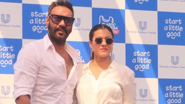 Actors Ajay Devgn and Kajol at launch of a campaign Plastic Banega Fantastic in Mumbai.(IANS) Actors Ajay Devgn and Kajol at launch of a campaign Plastic Banega Fantastic in Mumbai.(IANS)