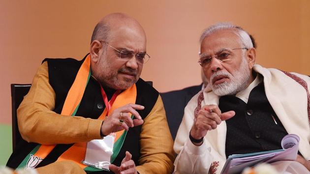 Prime Minister Narendra Modi and BJP President Amit Shah at the BJP National Executive Meet, at Ramlila Maidan, in New Delhi. PM Modi will visit south India as part of BJP’s southern push for the 2019 polls (File Photo) (HT PHOTO) Prime Minister Narendra Modi and BJP President Amit Shah at the BJP National Executive Meet, at Ramlila Maidan, in New Delhi. PM Modi will visit south India as part of BJP’s southern push for the 2019 polls (File Photo) (HT PHOTO)
