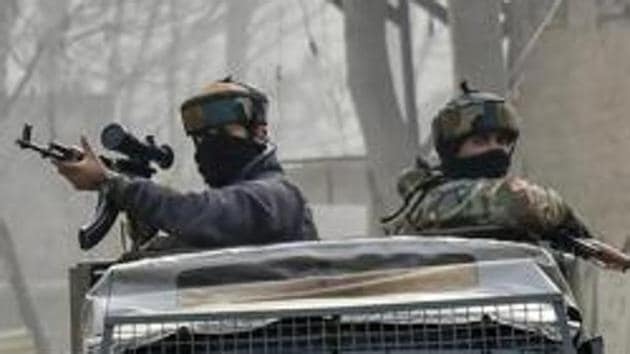 Three militants, including the brother of an IPS officer, were killed and a soldier injured on Tuesday in a gunfight in Jammu and Kashmir’s Shopian district.(PTI)