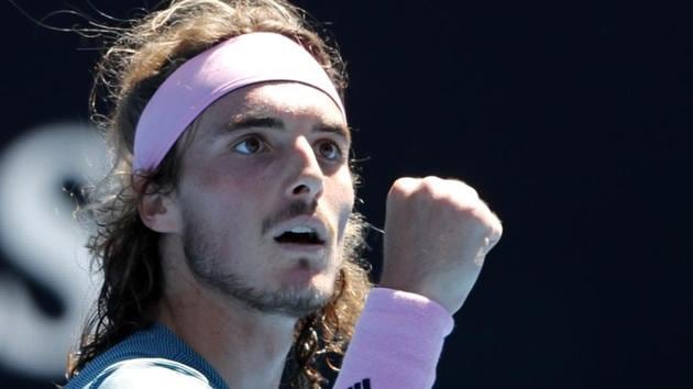 Greece's Stefanos Tsitsipas reacts during his Australian Open quarter-final match against Spain’s Roberto Bautista Agut.(REUTERS)