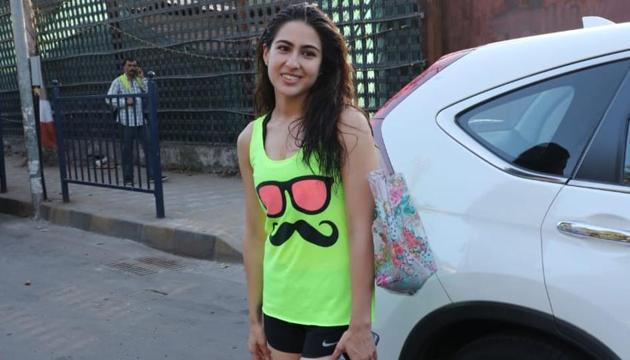 Sara Ali Khan is refreshing in neon gym wear.(Viral Bhayani)