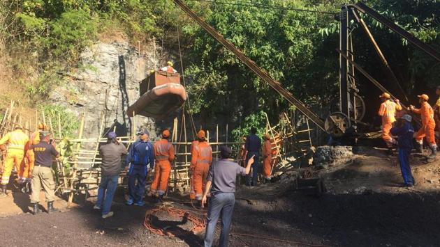 Rescuers are struggling to relocate the body of a miner in a rat-hole coal mine in Meghalaya’s East Jaintia Hills District after it slipped from the grip of the Navy’s remote operated vehicle (ROV) on Tuesday. The body, spotted on January 16, disengaged from the ROV after it was pulled from the rat hole to the main shaft of the mine, said an official involved in the rescue operation. (Sadiq Naqvi / HT File) Rescuers are struggling to relocate the body of a miner in a rat-hole coal mine in Meghalaya’s East Jaintia Hills District after it slipped from the grip of the Navy’s remote operated vehicle (ROV) on Tuesday. The body, spotted on January 16, disengaged from the ROV after it was pulled from the rat hole to the main shaft of the mine, said an official involved in the rescue operation. (Sadiq Naqvi / HT File)