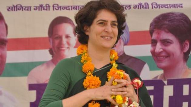 Posters featuring Priyanka Gandhi in the middle, Congress president Rahul Gandhi on the top and local Congress leader Ajay Rai, who had contested against Modi in 2014, at the bottom, have come up across Varanasi (HT Photo) Posters featuring Priyanka Gandhi in the middle, Congress president Rahul Gandhi on the top and local Congress leader Ajay Rai, who had contested against Modi in 2014, at the bottom, have come up across Varanasi (HT Photo)