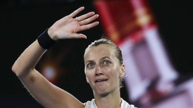 Kvitova waves after winning match against Danielle Collins of the U.S.(REUTERS)