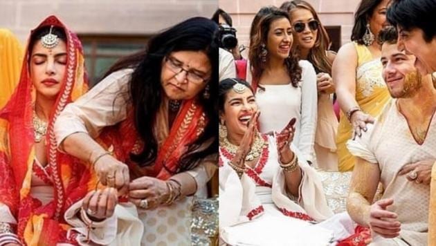 Priyanka Chopra and Nick Jonas during their haldi ceremony.(Instagram)