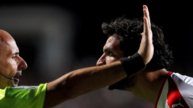 Zamalek’s Mahmoud Alaa remonstrates with a match official during the Zamalek v Pyramids FC match of the Egyptian Premier League in Cairo, Egypt. (Amr Abdallah Dalsh / REUTERS) Zamalek’s Mahmoud Alaa remonstrates with a match official during the Zamalek v Pyramids FC match of the Egyptian Premier League in Cairo, Egypt. (Amr Abdallah Dalsh / REUTERS)