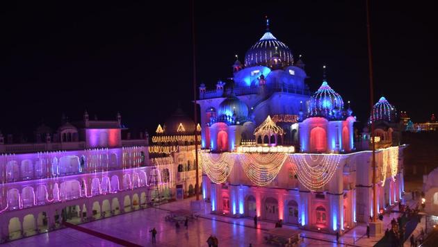 Illuminated Takht Harimandir Sahib Gurudwara in Patna City birthplace of Guru Gobind Singhji(Santosh Kumar/ HT)