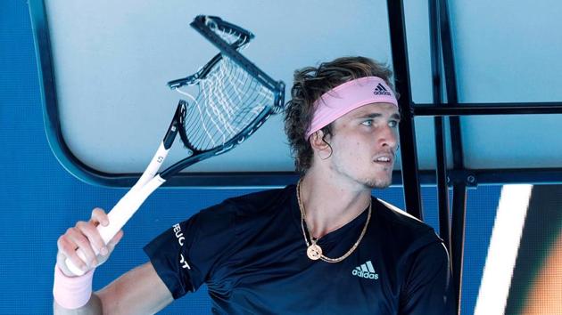 Germany’s Alexander Zverev holds his smashed racket during his Round Four match against Canada’s Milos Raonic in Melbourne, Australia. (Kim Kyung-Hoon / REUTERS) Germany’s Alexander Zverev holds his smashed racket during his Round Four match against Canada’s Milos Raonic in Melbourne, Australia. (Kim Kyung-Hoon / REUTERS)