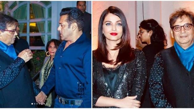 Subhash Ghai shares special moments with Aishwarya Rai, Salman Khan and Madhuri Dixit at his birthday party.(Viral Bhayani/Instagram)