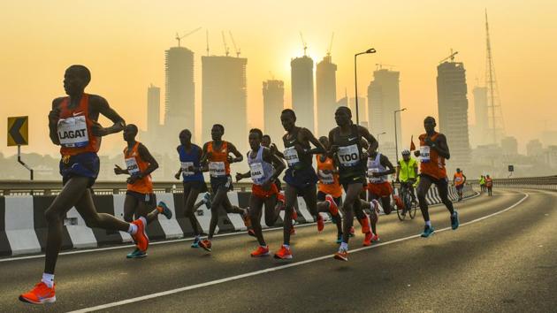 International elite runners participate in the 16th edition of the Mumbai Marathon at Bandra-Worli Sealink in Mumbai, Maharashtra. (Satyabrata Tripathy / HT Photo) International elite runners participate in the 16th edition of the Mumbai Marathon at Bandra-Worli Sealink in Mumbai, Maharashtra. (Satyabrata Tripathy / HT Photo)