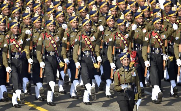 The Army Service Corps contingent led by Lieutenant Bhavana Kasturi marches during the Republic Day parade 2019, at Rajpath, in New Delhi. (Ajay Aggarwal / HT Photo) The Army Service Corps contingent led by Lieutenant Bhavana Kasturi marches during the Republic Day parade 2019, at Rajpath, in New Delhi. (Ajay Aggarwal / HT Photo)