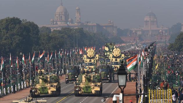 The K-9 Vajra-T, a self-propelled howitzer, commanded by Captain Devansh Bhutani makes an appearance. The parade was the first appearance of the Vajra and M-777 howitzers, both recent inductions into the Indian Army. (Raj K Raj / HT Photo) The K-9 Vajra-T, a self-propelled howitzer, commanded by Captain Devansh Bhutani makes an appearance. The parade was the first appearance of the Vajra and M-777 howitzers, both recent inductions into the Indian Army. (Raj K Raj / HT Photo)