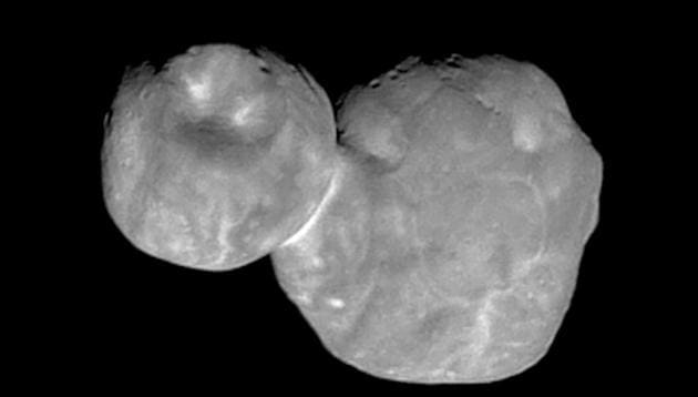 This Tuesday, Jan. 1, 2019 image made available by NASA on Thursday, Jan. 24 shows the Kuiper belt object Ultima Thule, about 1 billion miles beyond Pluto, encountered by the New Horizons spacecraft. It will take almost two years for New Horizons to transmit all the data from the flyby, 4 billion miles (6.4 billion kilometers) away. (NASA/Johns Hopkins University Applied Physics Laboratory/Southwest Research Institute via AP)(AP)