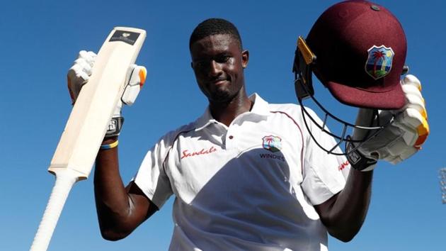 Jason Holder celebrates his double century after West Indies' declare.(Action Images via Reuters)
