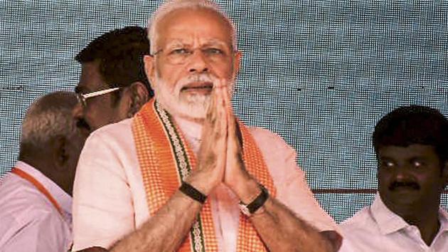 Prime Minister Narendra Modi at the foundation stone laying ceremony of All India Institute of Medical Sciences (AIIMS) in Madurai, on Sunday.(PTI Photo)