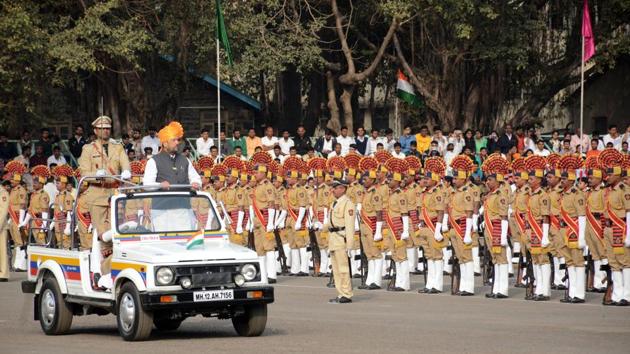 Pune’s Guardian Minister Girish Bapat during the Republic Day parade at Shivajinagar Police ground  (HT PHOTO) 