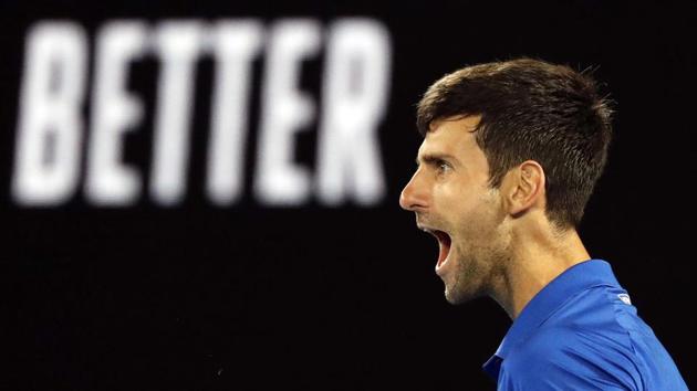 Serbia's Novak Djokovic reacts during his match against Spain's Rafael Nadal.(REUTERS)