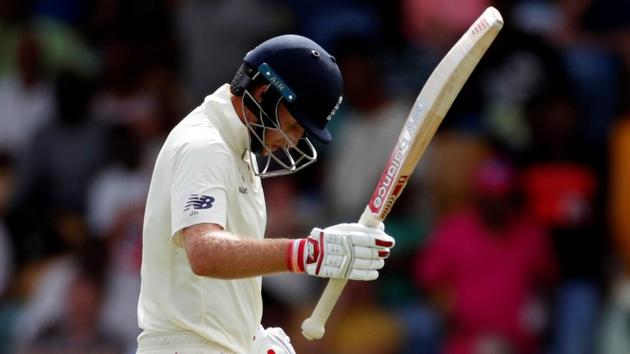 England captain Joe Root looks dejected after being caught out in the first Test against West Indies in Barbados.(Action Images via Reuters)
