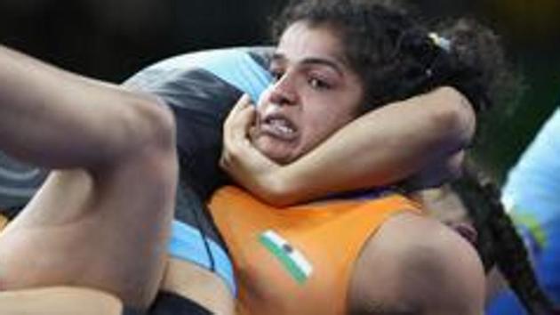Sakshi Malik of India competes in the women's freetyle 62kg event.(Getty Images)