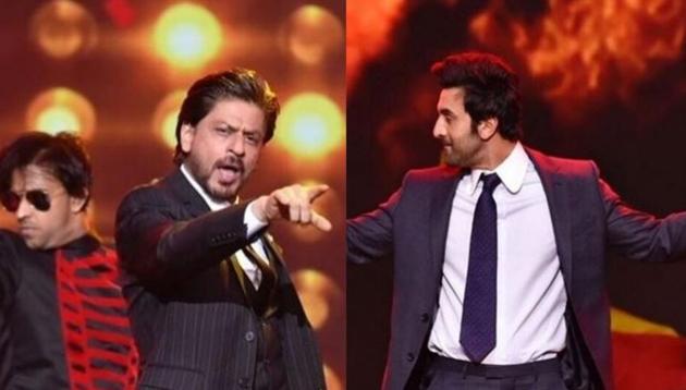 Shah Rukh Khan, Ranbir Kapoor fretted over never playing a policeman on screen at Umang event.(Viral Bhayani) Shah Rukh Khan, Ranbir Kapoor fretted over never playing a policeman on screen at Umang event.(Viral Bhayani)