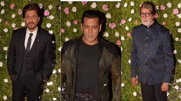 Shah Rukh Khan, Salman Khan, Amitabh Bachchan at Amit Thackeray’s wedding reception.(Viral Bhayani)