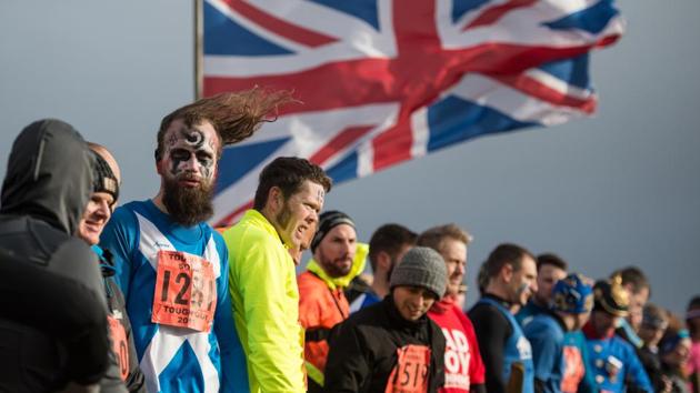 Competitors prepare to set off at the start of the event. 1,500 people from 27 countries, many of them in fancy dress, did just that in the “Tough Guy” competition this weekend in central England. (Oli Scarff / AFP) Competitors prepare to set off at the start of the event. 1,500 people from 27 countries, many of them in fancy dress, did just that in the “Tough Guy” competition this weekend in central England. (Oli Scarff / AFP)