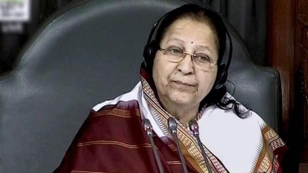 Lok SabhaSpeaker Sumitra Mahajan on Monday described child marriage as a ‘dangerous burden’ for girls that inhibits their development while participating at a summit on women issues in the Kumbha Mela area (File Photo)(PTI)