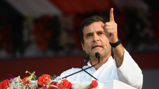 Congress president Rahul Gandhi addressing people at 'Kisan Abhaar Sammelan' and 'Krishi Rin Mukti Karayakram' in Atal Nagar at Chhattisgarh on January 28.(ANI Photo)